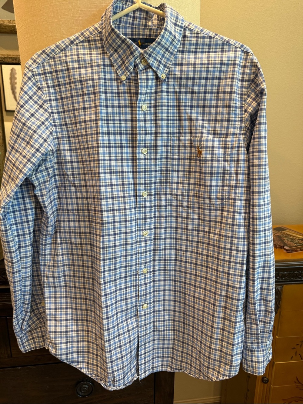 Ralph Lauren Blue and White Plaid Button-Down Shirt